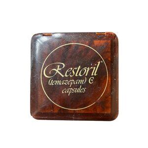 Restoril Vintage Compact Mirror Brown Broken Hinge Tamazapam C Capsules Advertis
